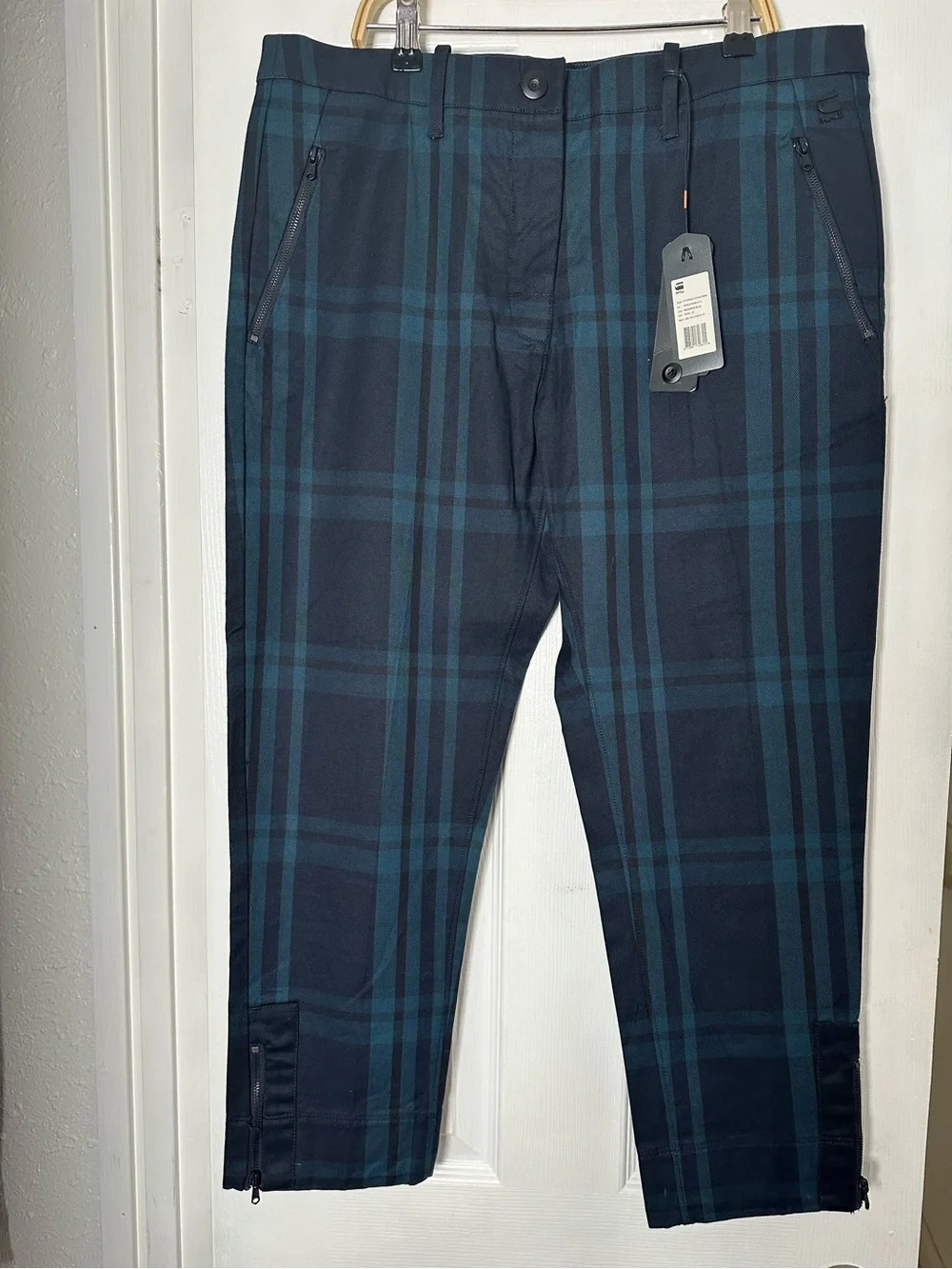 NWT G-Star Raw Women’s Sturwed Mazarine Blue Delon Check Chino Pants Size 10 - Picture 3 of 11
